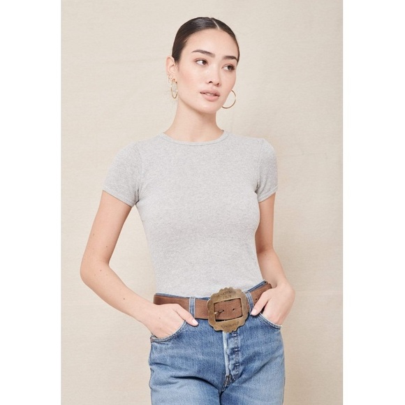 RE/DONE Women's Gray 90s Ribbed Cap Sleeve T-shirt NWT